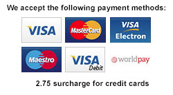 We accept VISA, Master Card, Maestro, and World Pay